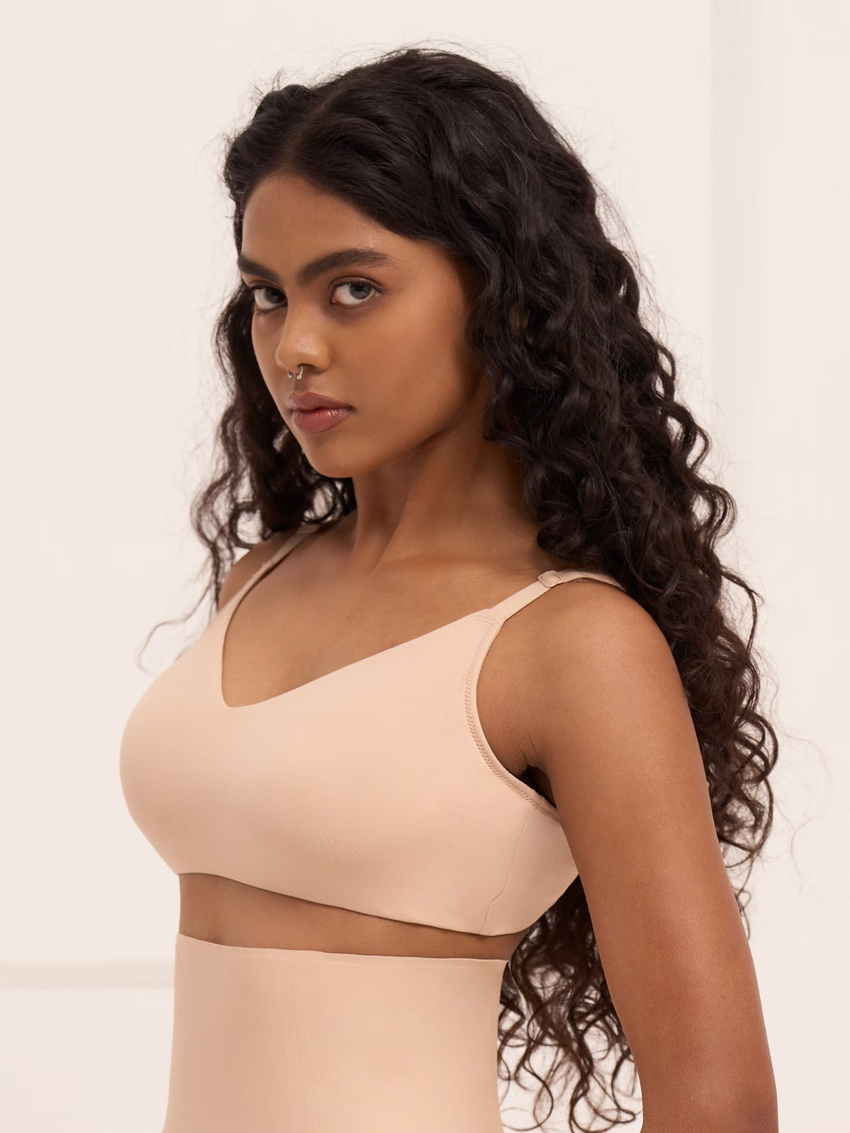 Crossover Bralette - Non-Padded Seamless Balconette Bra with V-Neck Design