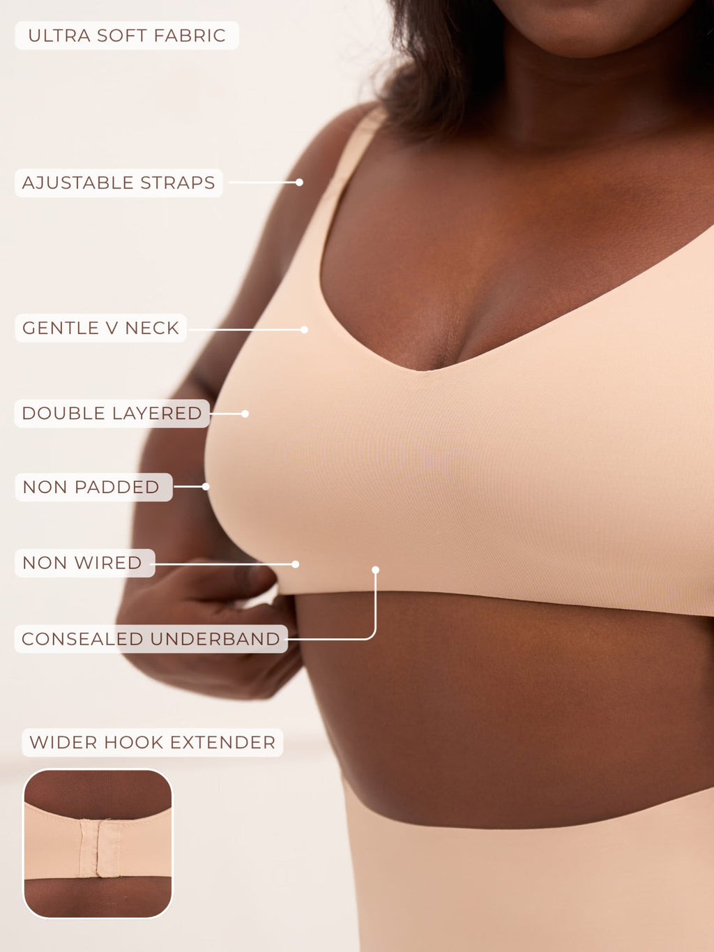 Crossover Bralette - Non-Padded Seamless Balconette Bra with V-Neck Design
