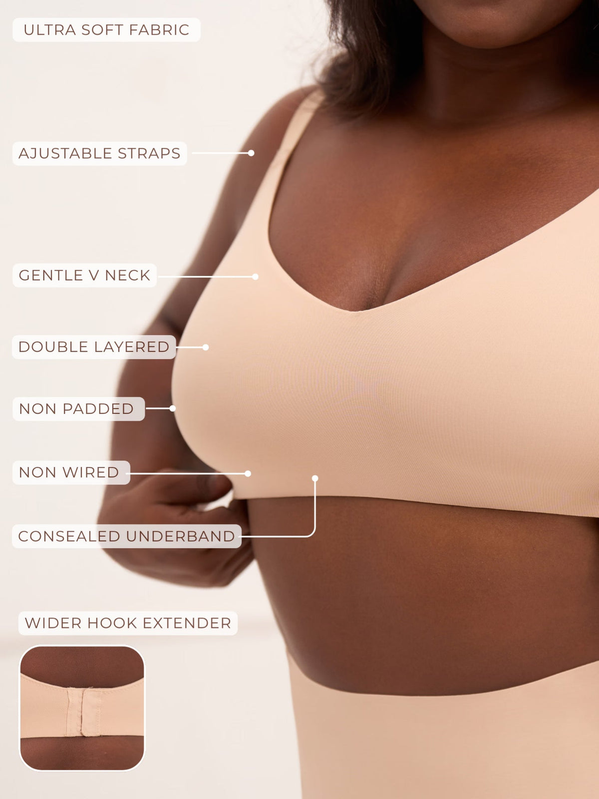 Crossover Bralette - Non-Padded Seamless Balconette Bra with V-Neck Design
