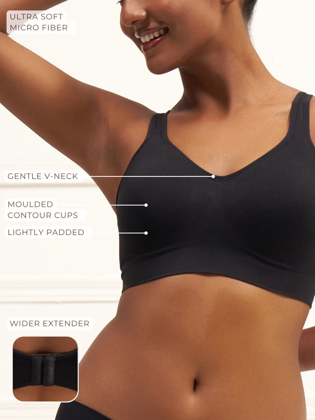 Padded All Day Bra - Lightly Padded Wireless T Shirt Bra with Full Coverage