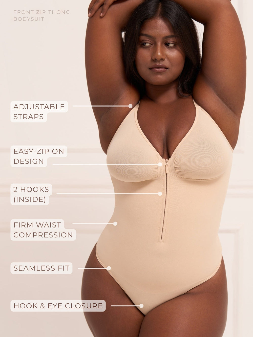 Front Zip Thong Bodysuit