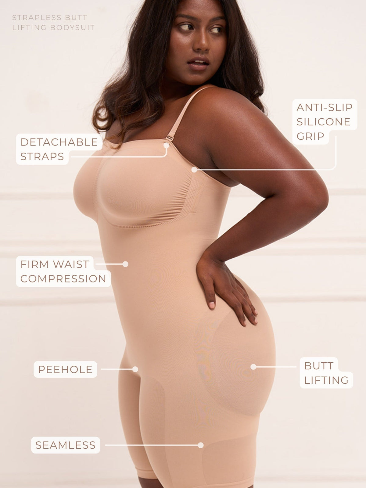 Strapless Butt Lifting Bodysuit - Beige