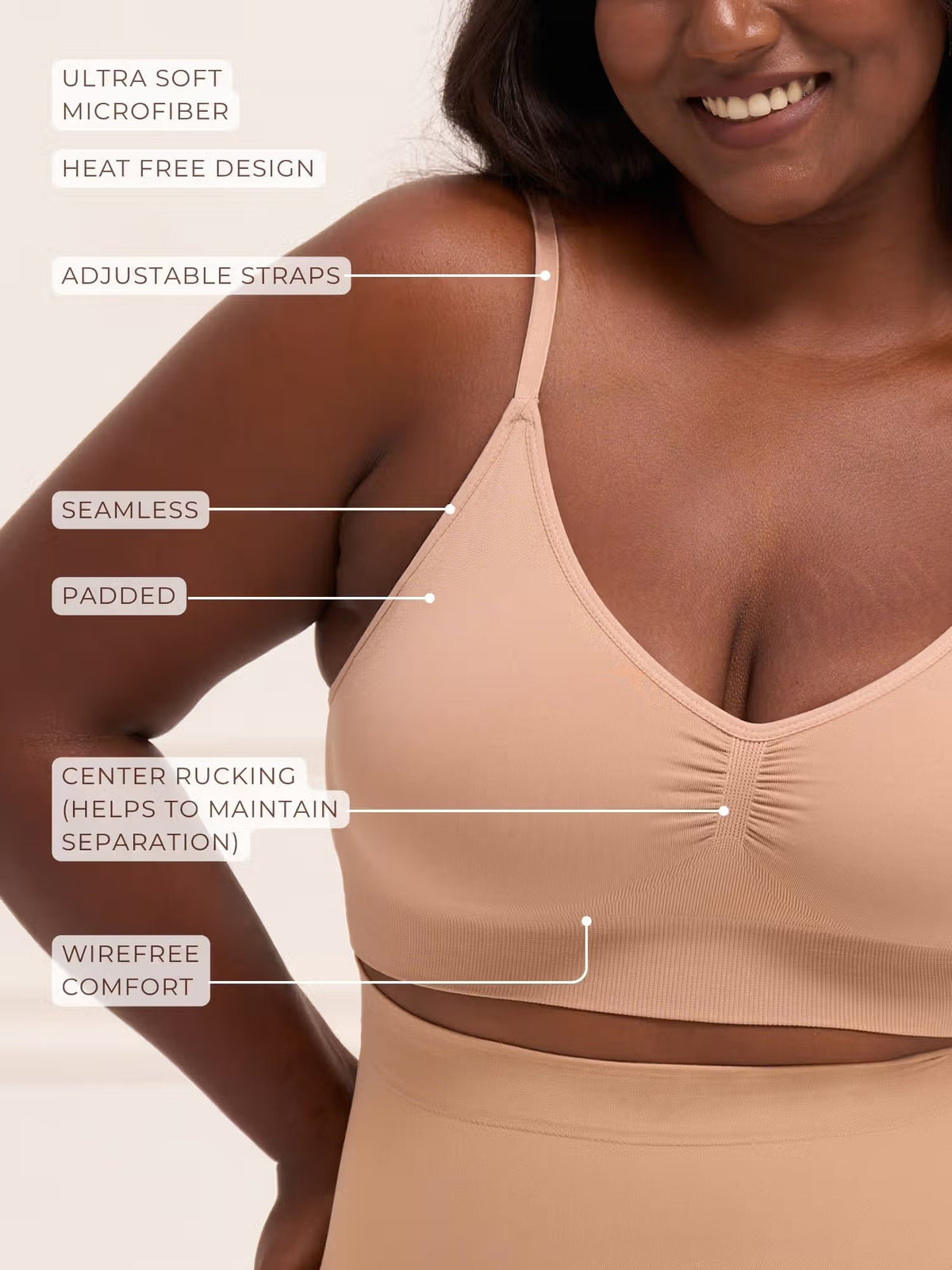 All Day Push Up Bra - Lightly Padded Full Coverage Wireless Bra with Adjustable Straps