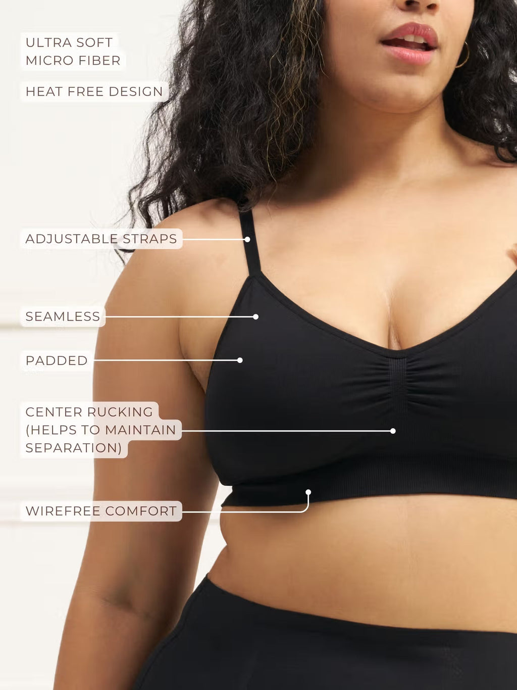 All Day Push Up Bra - Lightly Padded Full Coverage Wireless Bra with Adjustable Straps